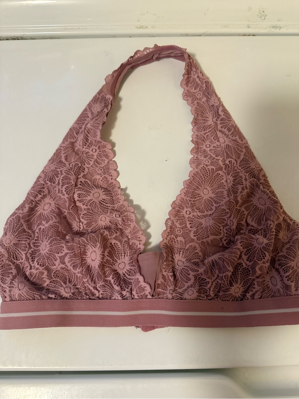 Colsie lace halter bra size Large rose mauve GUC